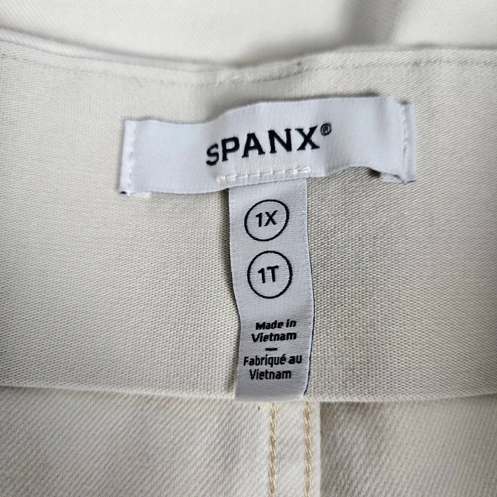 SPANX Womens 1X Pants Pull On Stretch Twill High Rise Cropped Wide Leg Cream